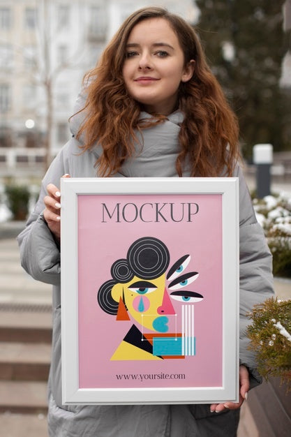Free Beautiful Frame Model Mockup Held By Girl Psd