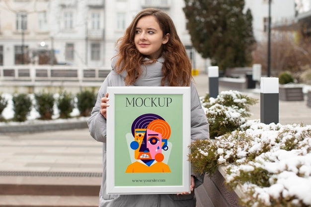 Free Beautiful Frame Model Mockup Held By Girl Psd