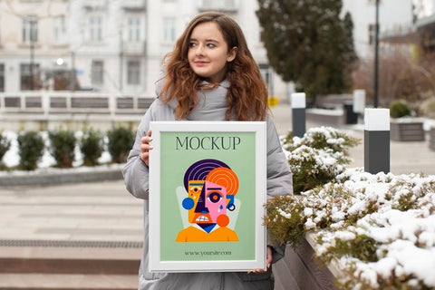 Free Beautiful Frame Model Mockup Held By Girl Psd