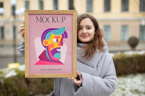 Free Beautiful Frame Model Mockup Held By Girl Psd
