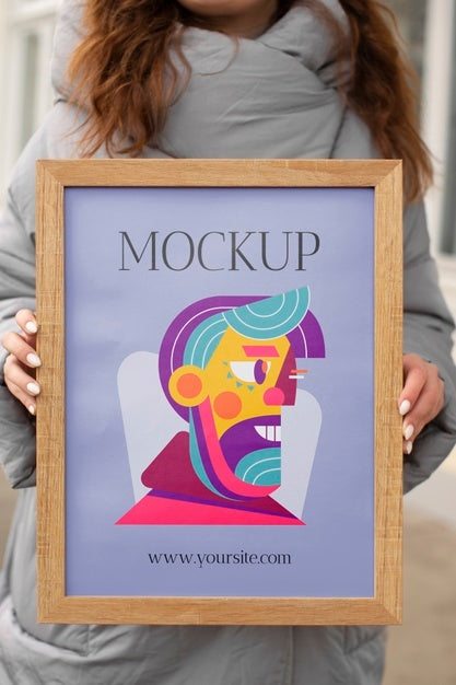 Free Beautiful Frame Model Mockup Held By Girl Psd