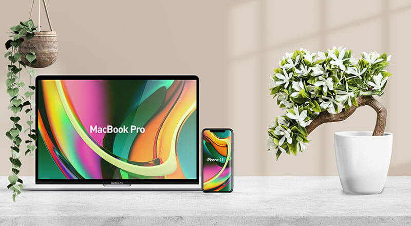 Free Beautiful Macbook Pro & Iphone 11 Mockup Psd