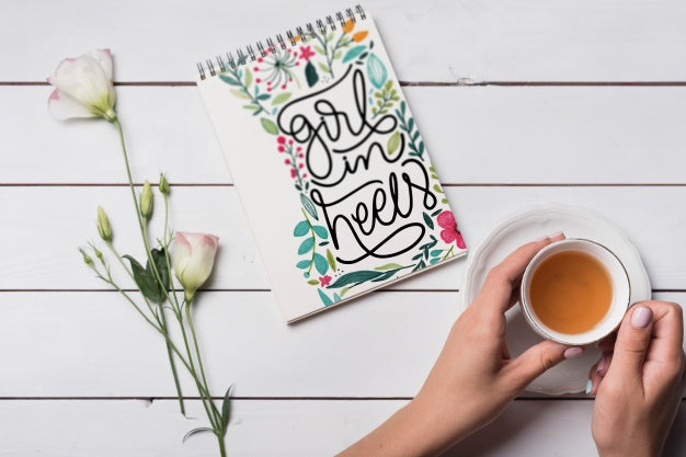 Free Beautiful Notebook Cover Mockup With Floral Decoration Psd