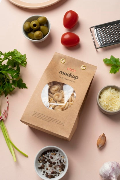 Free Beautiful Pasta Packaging Mockup Psd