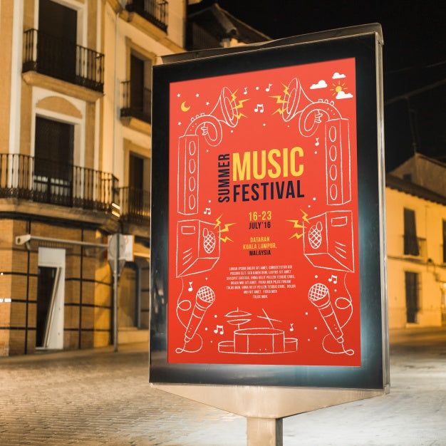 Free Billboard Mockup In City At Night Psd