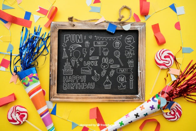Free Birthday Concept Slate And Cones Psd