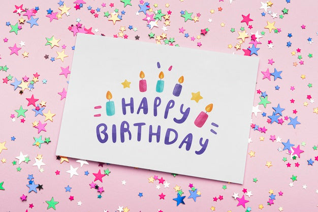 Free Birthday Mock-Up With Colorful Confetti Psd