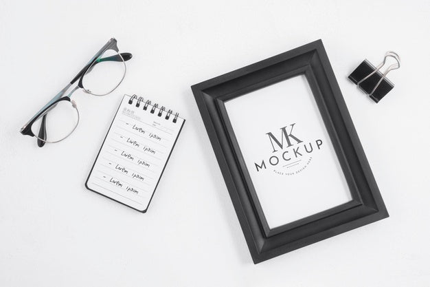 Free Black Frame Mock-Up Next To Stationery Elements Psd