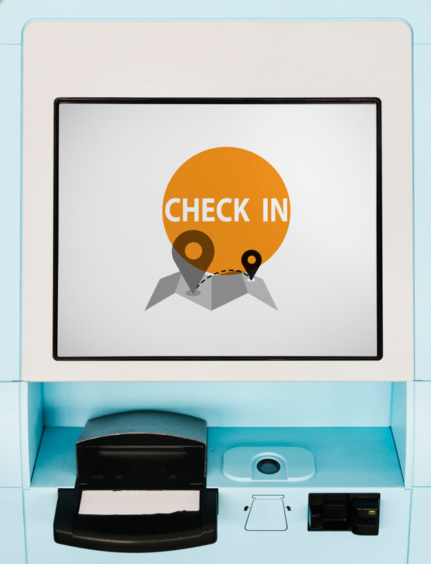Free Blue Flight Check-In Kiosk Screen Mockup Psd