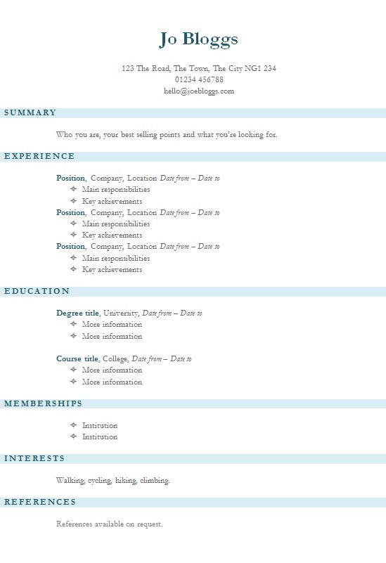 Free Blue Stripes Resume CV Template in Microsoft Word (DOCX) Format