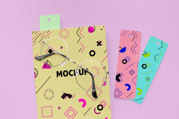 Free Book Mock-Up With Bookmark Top View Psd