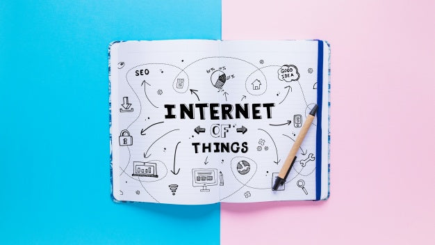 Free Book Mockup With Internet Of Things Concept Psd