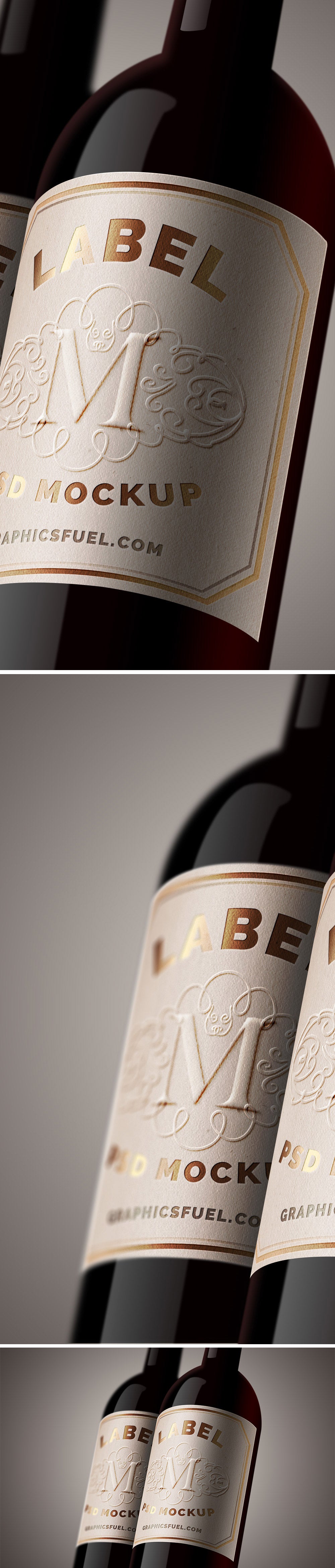 Free Wine Bottle Close-up Label Mockup PSD