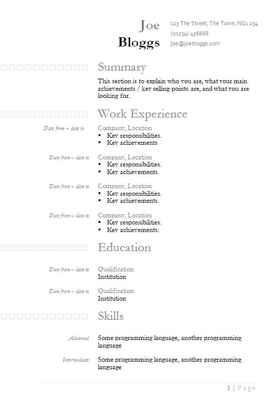 Free Box Detail Resume CV Template in Microsoft Word (DOC) Format