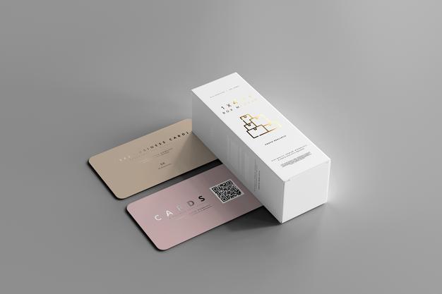 Free Box With Business Cards Mockup Psd