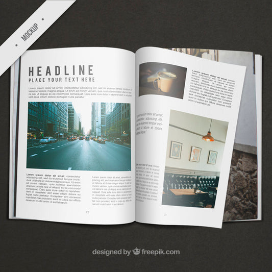 Free Business Magazine Mockup with Open Page