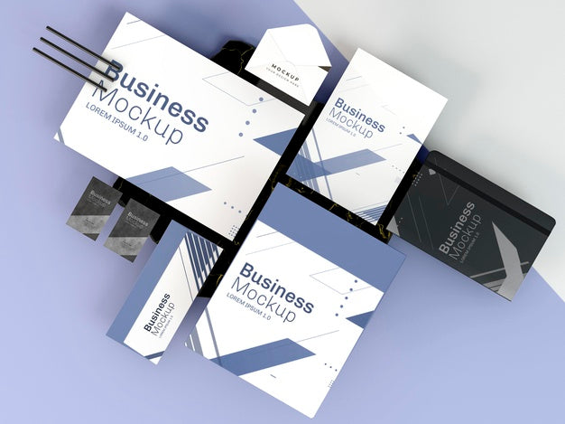 Free Business Stationery Mock-Up Top View Psd