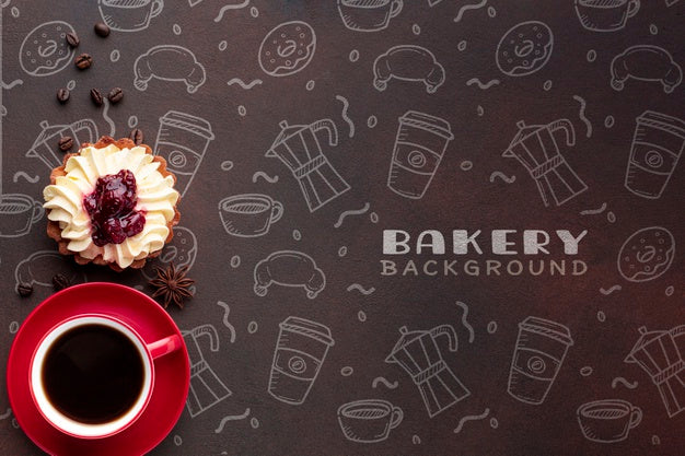Free Cake And Black Coffee With Mockup Psd