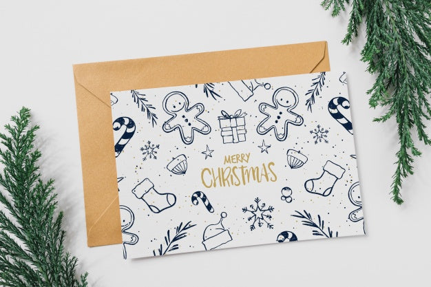 Free Card And Envelope Mockup With Christmas Concept Psd