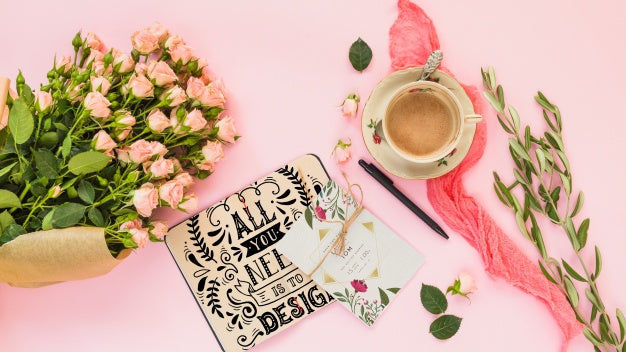 Free Card Mockup With Floral Decoration For Wedding Or Quote Psd