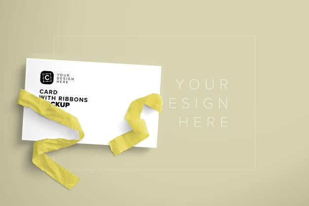 Free Card With Ribbons Mockup Psd