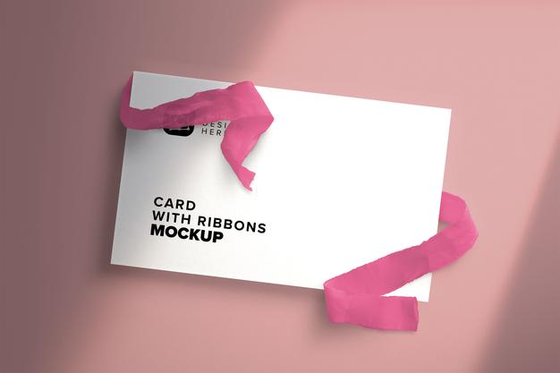 Free Card With Ribbons Mockup Psd