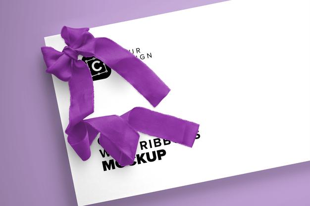 Free Card With Ribbons Mockup Psd