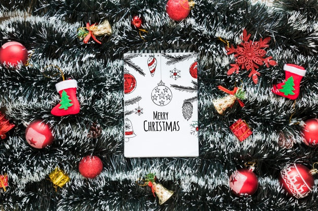 Free Christmas Mockup With Spiral Notepad Psd
