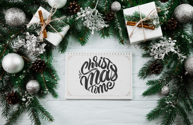 Free Christmas Mockup With Spiral Notepad Psd