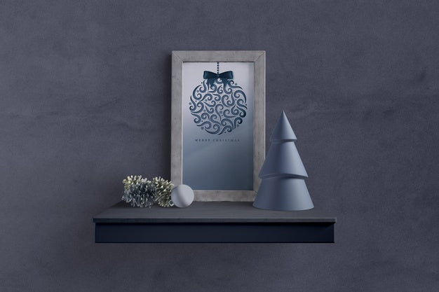 Free Christmas Painting On Shelf Mock-Up Psd