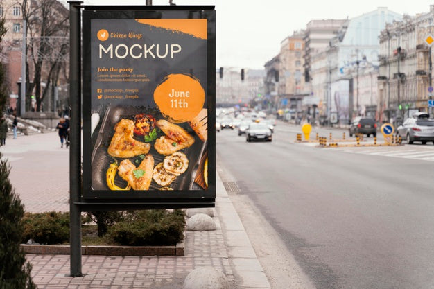 Free City Food Billboard Mock-Up Psd