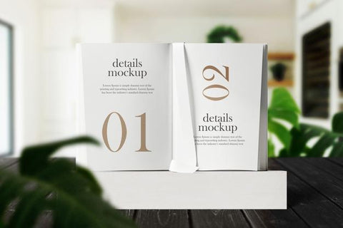 Free Clean Minimal Inner Book 4X6 Mockup On Paper Fold With Dry Plant Background. Psd File. Psd