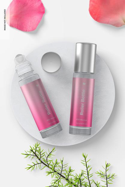 Free Clear Glass Roller Bottles Mockup Psd