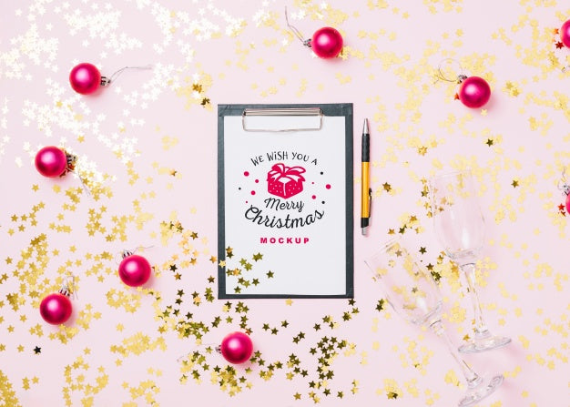Free Clipboard Mockup With Christmas Decoration Psd