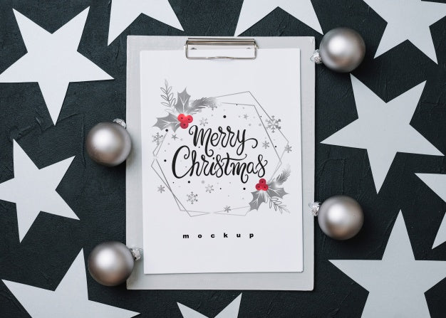 Free Clipboard Mockup With Christmas Decoration Psd