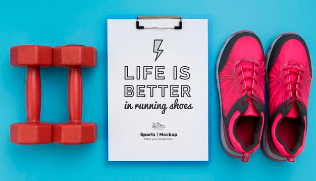 Free Clipboard With Shoes And Weights Beside Psd