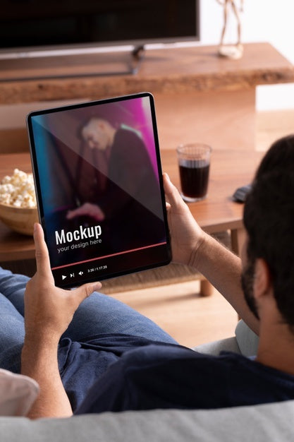 Free Close Up Hands Holding Tablet Mockup Psd