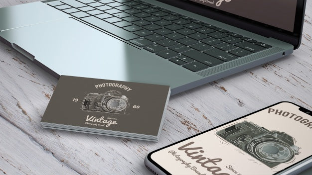 Free Close Up Stationery Mockup With Photography Concept Psd