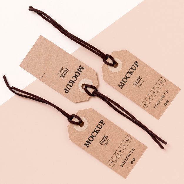 Free Clothing Size Tag Mock-Up Arrangement Psd