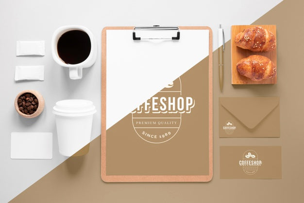 Free Coffee Branding Items Arrangement Above View Psd