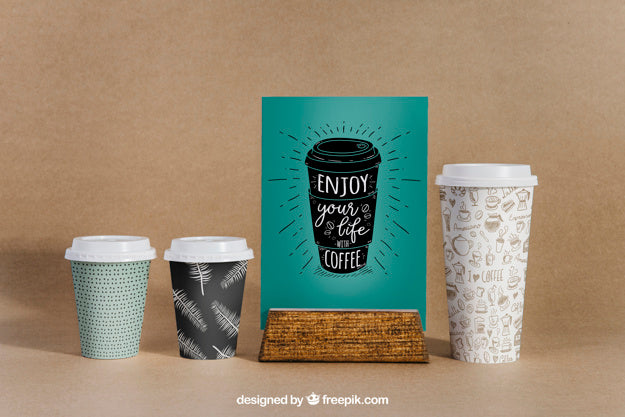 Free Coffee Mockup With Three Cups Psd