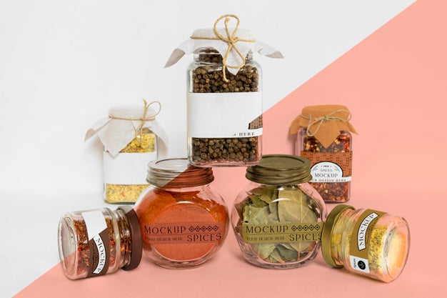Free Collection Of Labeling Jars With Spices Psd