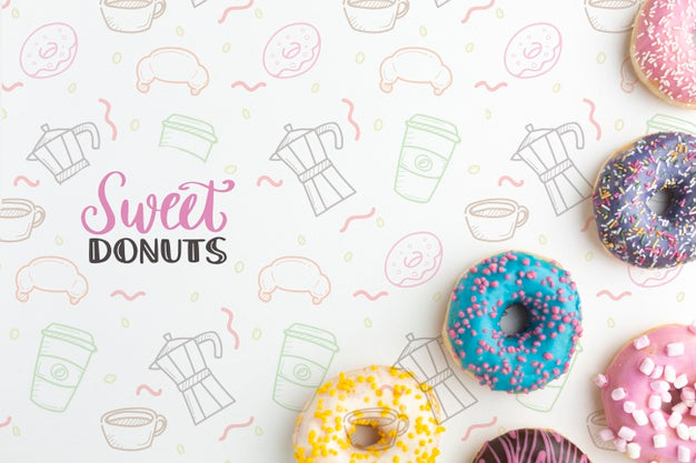 Free Colorful Donuts Mix With Mock-Up Psd