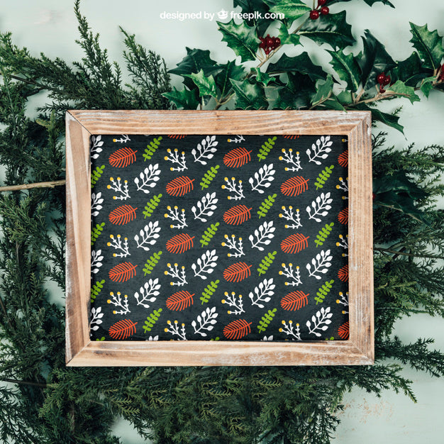 Free Colorful Frame Mockup With Christmtas Design Psd