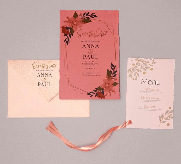 Free Colorful Wedding Invitation With Menu Psd