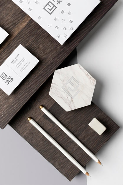 Free Composition Of Mock-Up Stationery On Wood Psd