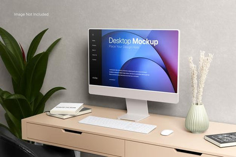 Free Computer Desktop Screen On A Table Mockup Psd