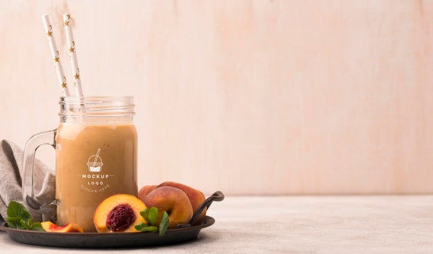Free Copy Space Peaches Smoothie Healthy Beverage Psd