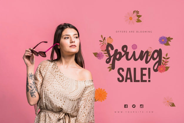 Free Copyspace Mockup For Spring Sale With Attractive Woman Psd