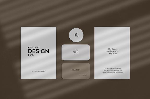Free Corporate Stationary Set Mockup With Window Shadow Effect Psd